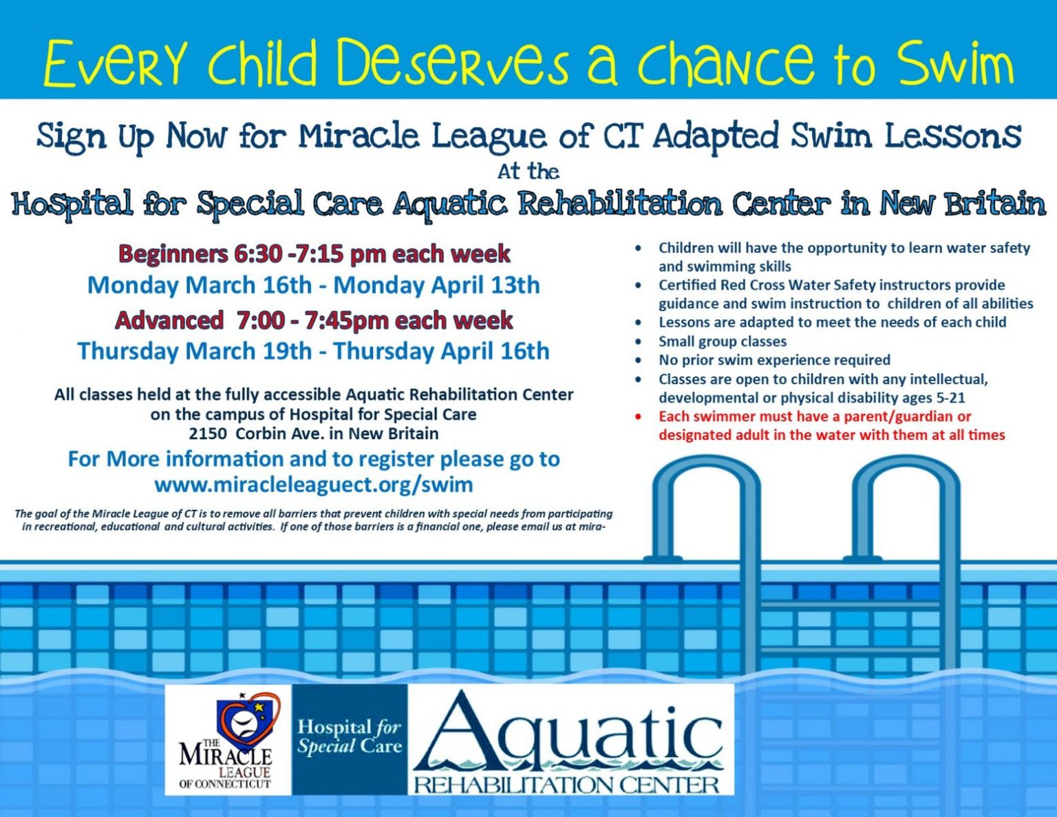 Adapted Swim Lessons for developmental or physically disabled children